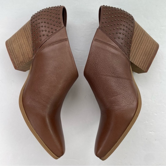 NWOT Soul Bound Brown D’Orsay Keelin Point Toe Block Heel Leather Studded Bootie - Picture 3 of 13